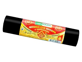 Мешки для мусора 120 л, с завязками, черные, в рулоне 10 шт., ПНД, 15 мкм, 800х750 мм, VIP, Z12010black в Миассе