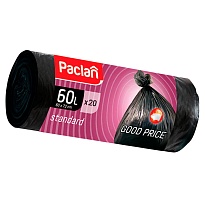 Мешки для мусора 60 л, черные, в рулоне 20 шт., ПНД, 7,4 мкм, 720х600 мм, PACLAN, 600820 в Миассе