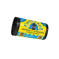 Мешки для мусора 20 л, с ушками, черные, в рулоне 30 шт., ПНД, 10 мкм, 550х440 мм, Крепакоф, 4607075710405 в Миассе