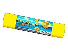 Мешки для мусора 120 л, с завязками, желтые, в рулоне 10 шт., ПНД, 15 мкм, 800х750 мм, VIP, Z12010yel в Миассе