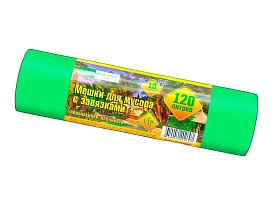 Мешки для мусора 120 л, с завязками, зеленые, в рулоне 10 шт., ПНД, 15 мкм, 800х750 мм, VIP, Z12010green в Миассе