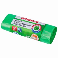 Мешки для мусора 60 л, зеленые, в рулоне 20 шт., ПНД, 10 мкм, 680х580 мм, LAIMA, 606704 в Миассе