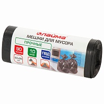 Мешки для мусора 90 л, черные, в рулоне 10 шт., ПВД, 25 мкм, 950х600 мм, LAIMA, 605332 в Миассе