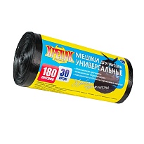 Мешки для мусора 180 л, черные, в рулоне 30 шт., ПНД, 20 мкм, 1150х800 мм, Крепак, 4607075710139 в Миассе