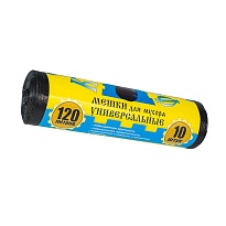 Мешки для мусора 120 л, с ушками, черные, в рулоне 10 шт., ПНД, 13 мкм, 1050х680 мм, Крепакоф, 4607075710252 в Миассе