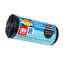 Мешки для мусора 180 л, с ушками, черные, в рулоне 30 шт., ПНД, 20 мкм, 1150х800 мм, Крепак, 4607075710399 в Миассе