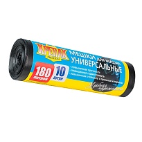 Мешки для мусора 180 л, черные, в рулоне 10 шт., ПНД, 20 мкм, 1150х800 мм, Крепак, 4607075710481 в Миассе