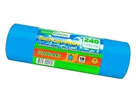 Мешки для мусора 240 л, ароматизированные, синие, в рулоне 10 шт., ПВД 30 мкм, 1300х930 мм, STANDART, 24010661 в Миассе