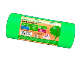 Мешки для мусора 180 л, ароматизированные, биоразлагаемые, зеленые, в рулоне 10 шт., ПВД, 40 мкм, 1300х930 мм, PURE ECOLOGY, bio1801081 в Миассе