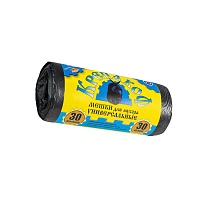 Мешки для мусора 30 л, с ушками, черные, в рулоне 30 шт., ПНД, 8 мкм, 580х460 мм, Крепакоф, 4607075710238 в Миассе