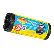 Мешки для мусора 20 л, черные, в рулоне 30 шт., ПНД, 10 мкм, 550х440 мм, Крепак, 4607075710092 в Миассе